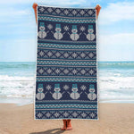 Christmas Snowman Knitted Pattern Print Beach Towel