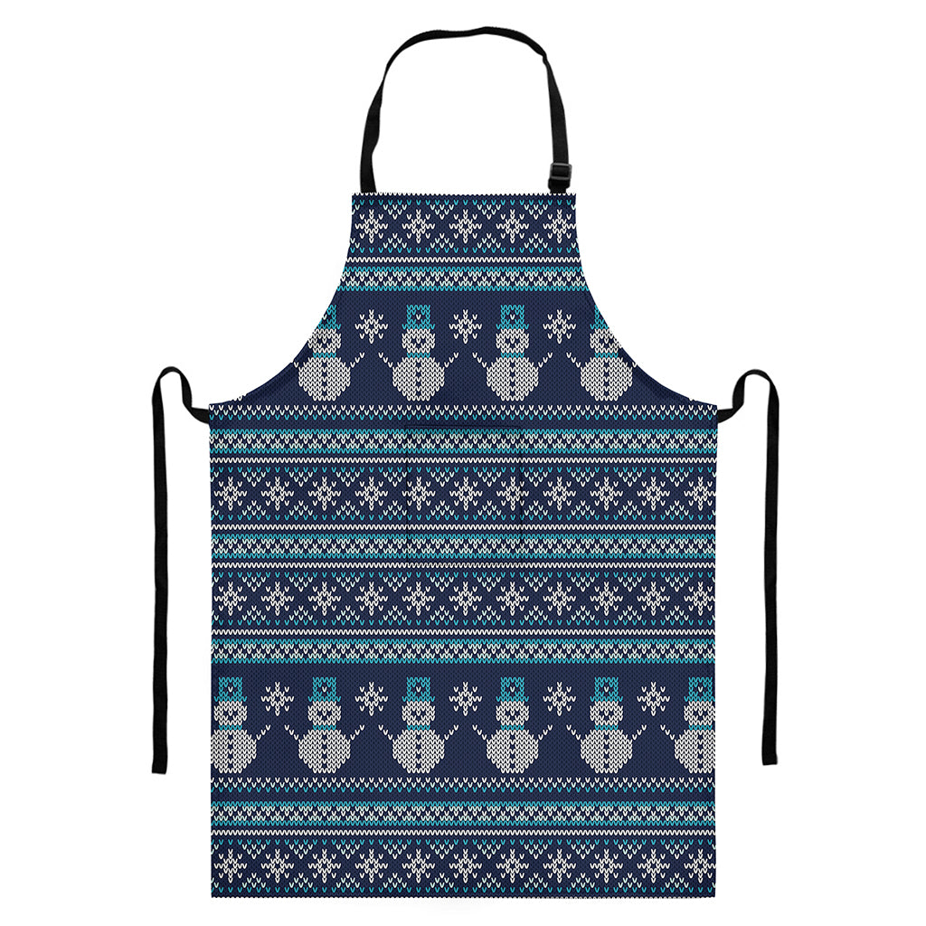 Christmas Snowman Knitted Pattern Print Bib Apron With Pocket