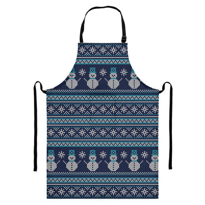 Christmas Snowman Knitted Pattern Print Bib Apron With Pocket