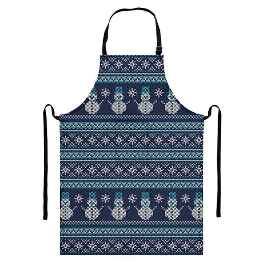 Christmas Snowman Knitted Pattern Print Bib Apron With Pocket