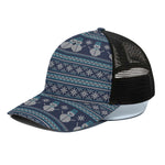 Christmas Snowman Knitted Pattern Print Black Mesh Trucker Cap