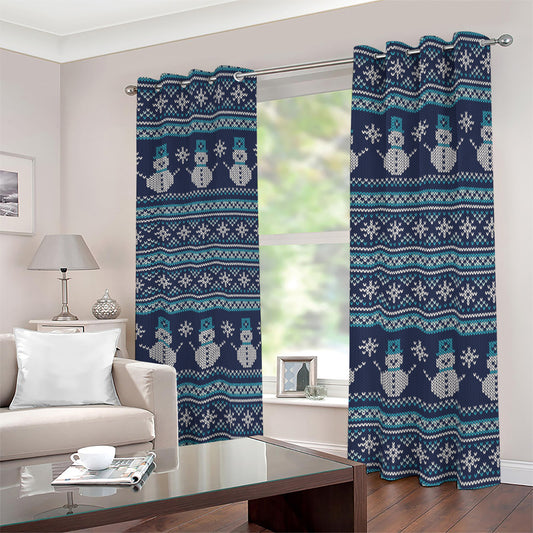 Christmas Snowman Knitted Pattern Print Blackout Grommet Curtains