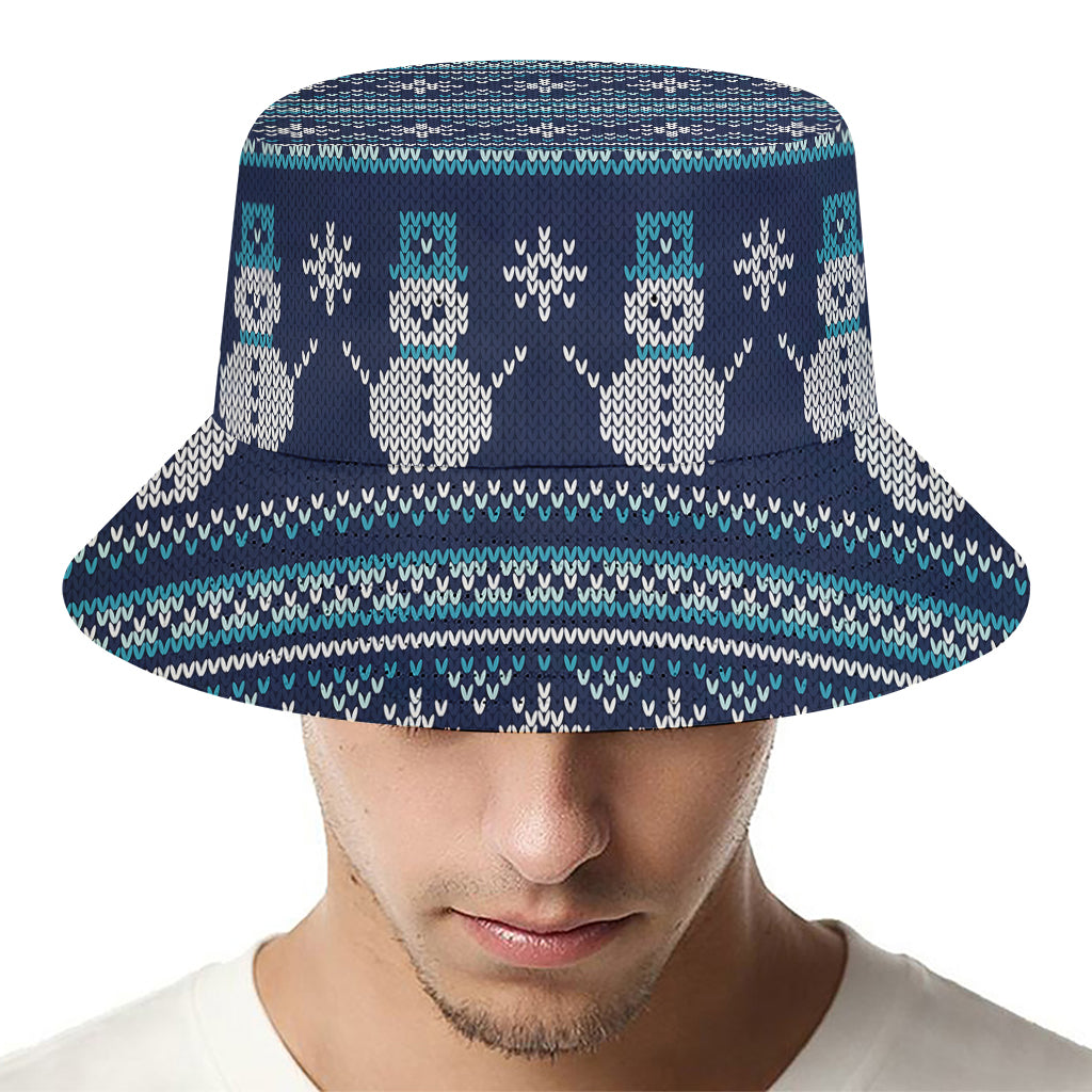 Christmas Snowman Knitted Pattern Print Bucket Hat