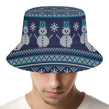 Christmas Snowman Knitted Pattern Print Bucket Hat