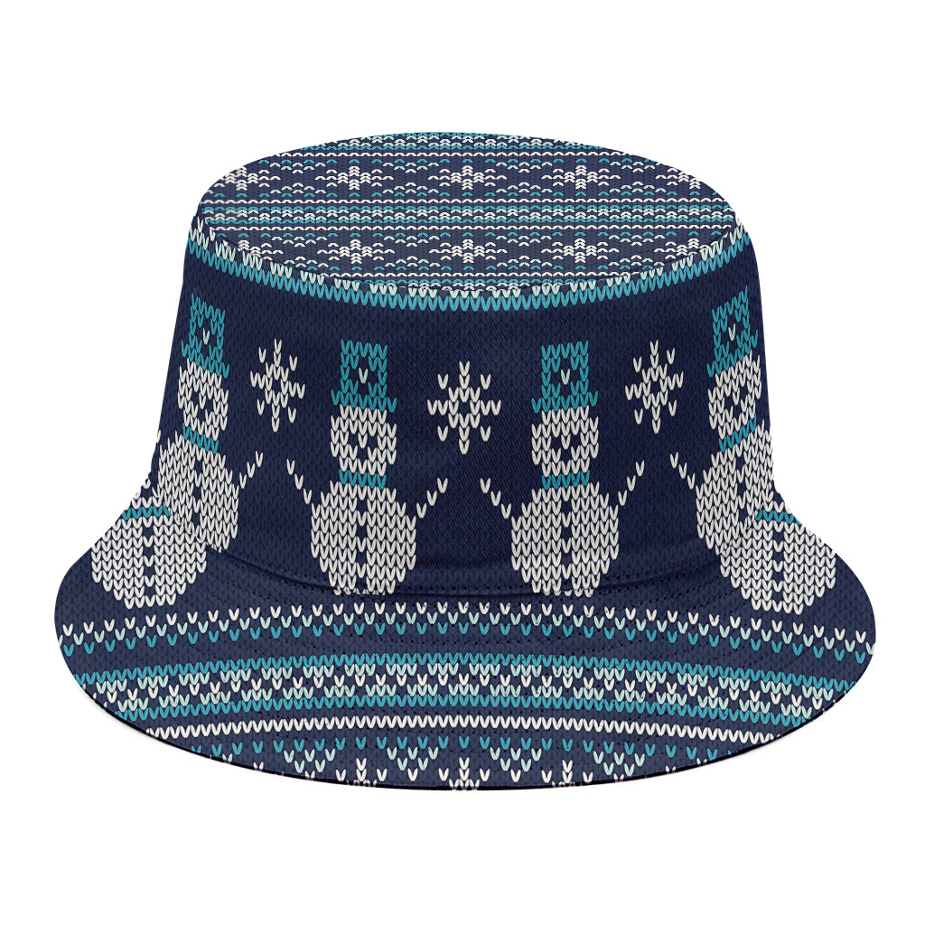 Christmas Snowman Knitted Pattern Print Bucket Hat