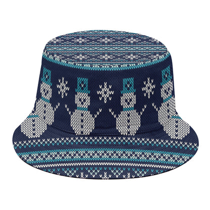 Christmas Snowman Knitted Pattern Print Bucket Hat