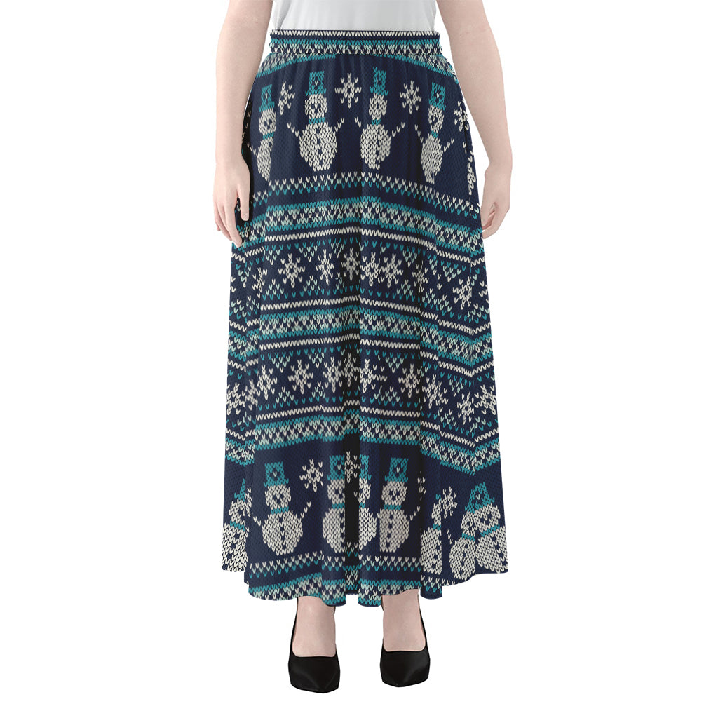Christmas Snowman Knitted Pattern Print Chiffon Maxi Skirt