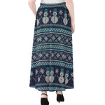 Christmas Snowman Knitted Pattern Print Chiffon Maxi Skirt