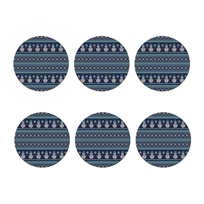 Christmas Snowman Knitted Pattern Print Coaster Set