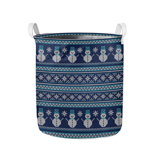 Christmas Snowman Knitted Pattern Print Collapsible Laundry Basket
