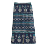 Christmas Snowman Knitted Pattern Print Cotton Front Slit Maxi Skirt
