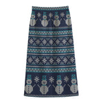Christmas Snowman Knitted Pattern Print Cotton Front Slit Maxi Skirt