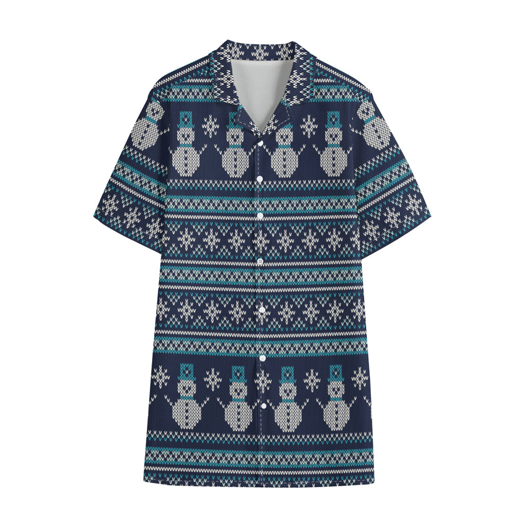 Christmas Snowman Knitted Pattern Print Cotton Hawaiian Shirt