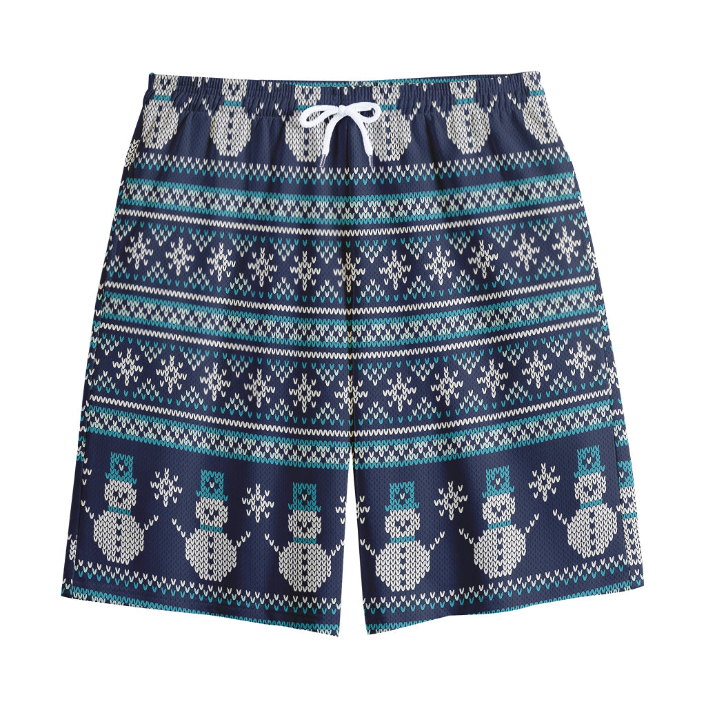 Christmas Snowman Knitted Pattern Print Cotton Shorts
