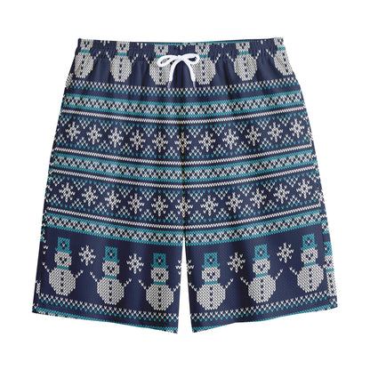 Christmas Snowman Knitted Pattern Print Cotton Shorts