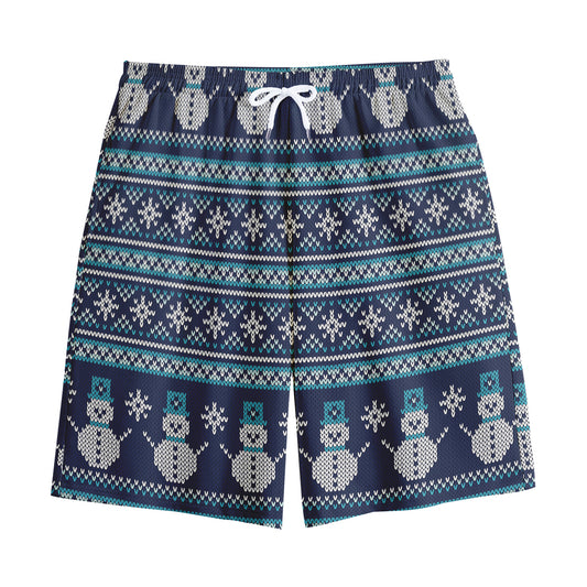 Christmas Snowman Knitted Pattern Print Cotton Shorts
