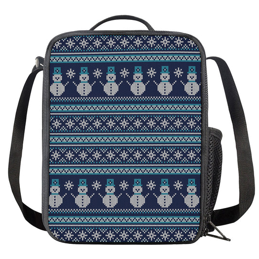 Christmas Snowman Knitted Pattern Print Crossbody Lunch Bag