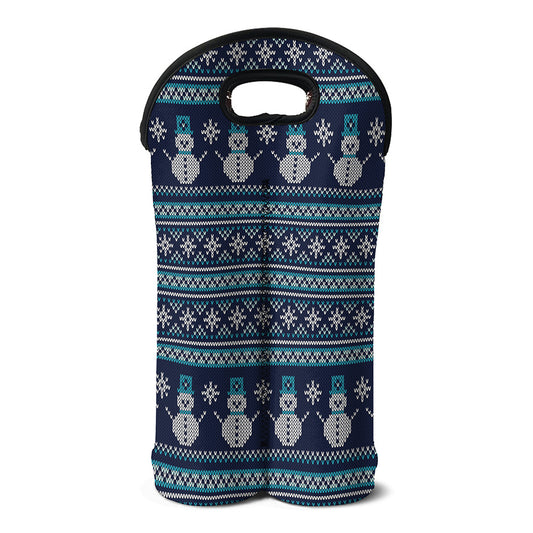 Christmas Snowman Knitted Pattern Print Double Neoprene Wine Tote