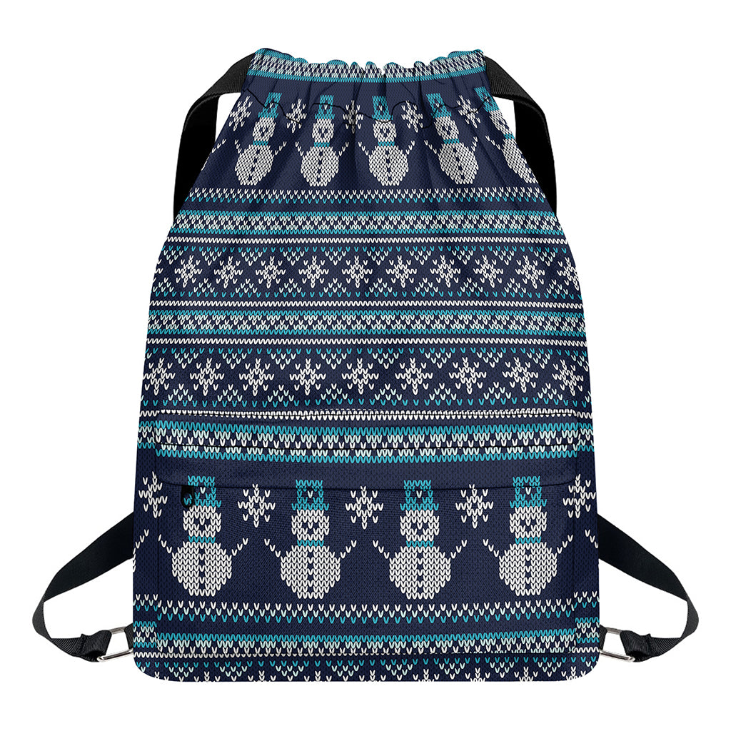 Christmas Snowman Knitted Pattern Print Drawstring Backpack