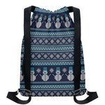 Christmas Snowman Knitted Pattern Print Drawstring Backpack