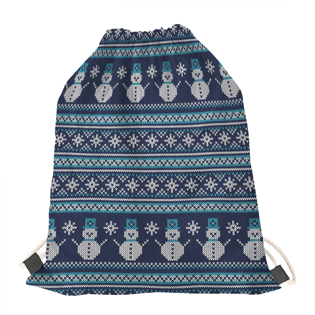 Christmas Snowman Knitted Pattern Print Drawstring Bag