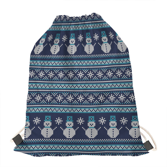 Christmas Snowman Knitted Pattern Print Drawstring Bag