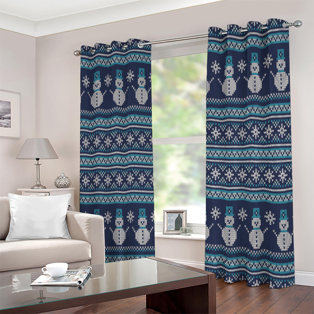 Christmas Snowman Knitted Pattern Print Extra Wide Grommet Curtains