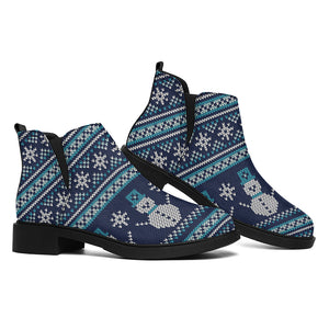 Christmas Snowman Knitted Pattern Print Flat Ankle Boots