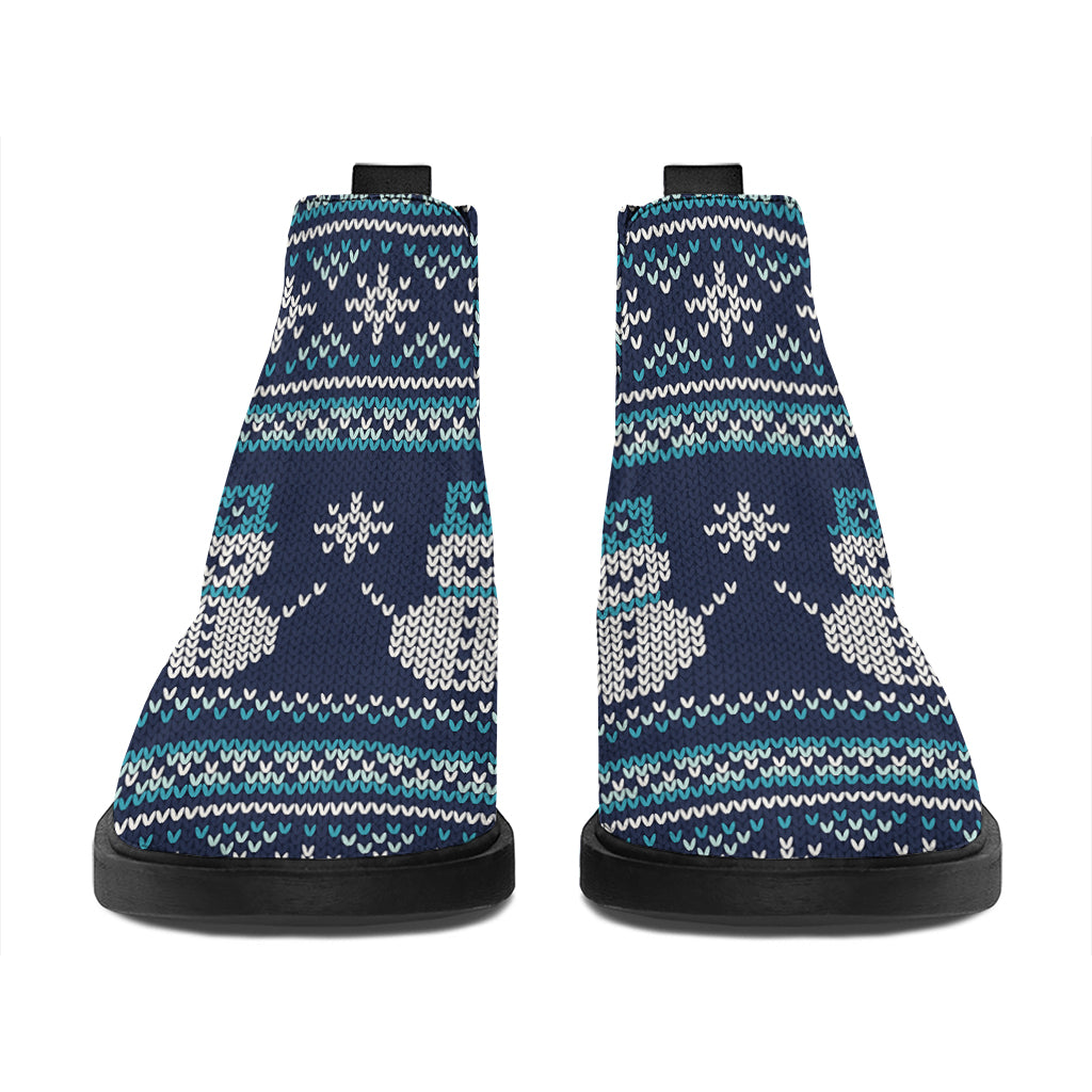 Christmas Snowman Knitted Pattern Print Flat Ankle Boots