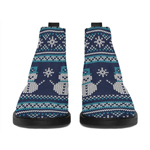 Christmas Snowman Knitted Pattern Print Flat Ankle Boots