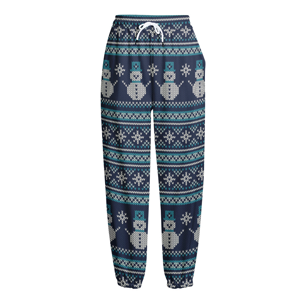 Christmas Snowman Knitted Pattern Print Fleece Lined Knit Pants