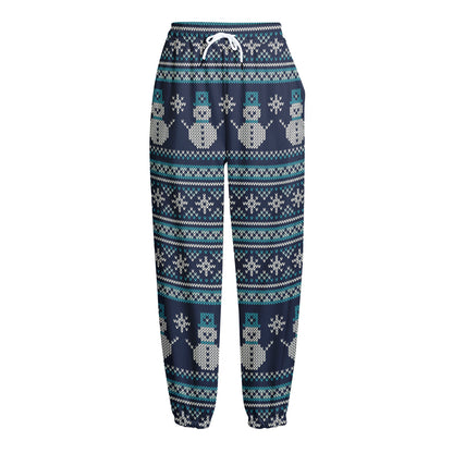 Christmas Snowman Knitted Pattern Print Fleece Lined Knit Pants