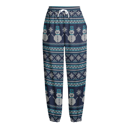 Christmas Snowman Knitted Pattern Print Fleece Lined Knit Pants