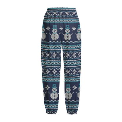 Christmas Snowman Knitted Pattern Print Fleece Lined Knit Pants