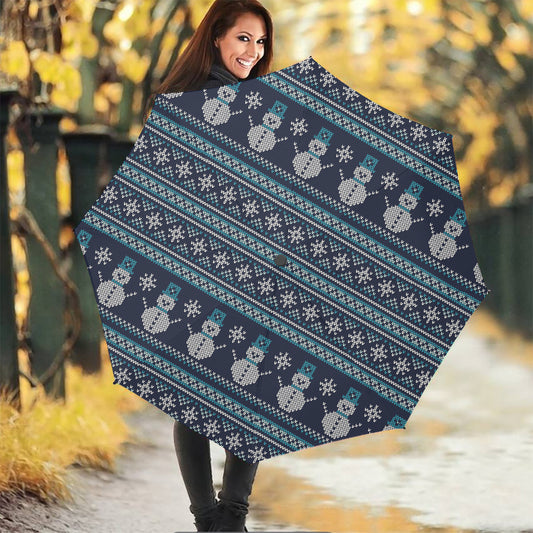 Christmas Snowman Knitted Pattern Print Foldable Umbrella