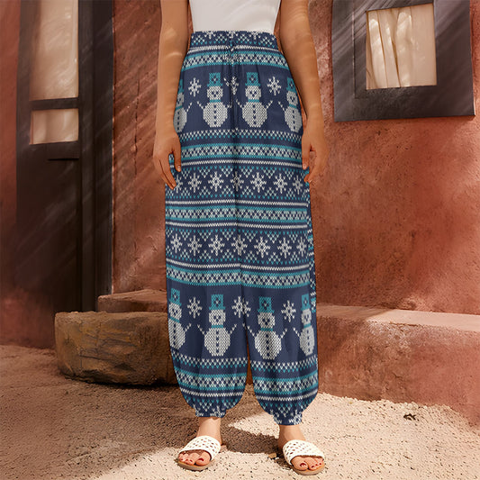 Christmas Snowman Knitted Pattern Print Harem Pants