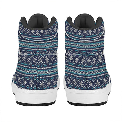 Christmas Snowman Knitted Pattern Print High Top Leather Sneakers