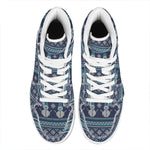 Christmas Snowman Knitted Pattern Print High Top Leather Sneakers