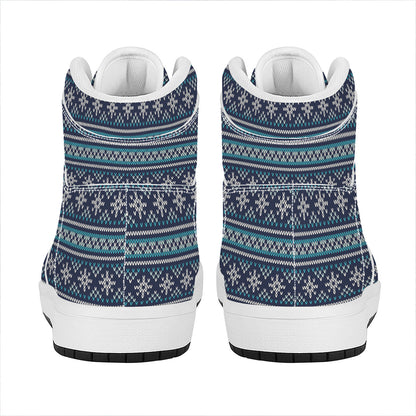 Christmas Snowman Knitted Pattern Print High Top Leather Sneakers