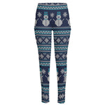Christmas Snowman Knitted Pattern Print High-Waisted Pocket Leggings