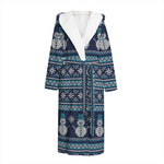 Christmas Snowman Knitted Pattern Print Hooded Bathrobe