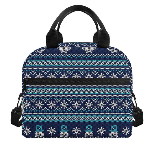 Christmas Snowman Knitted Pattern Print Insulated Lunch Bag