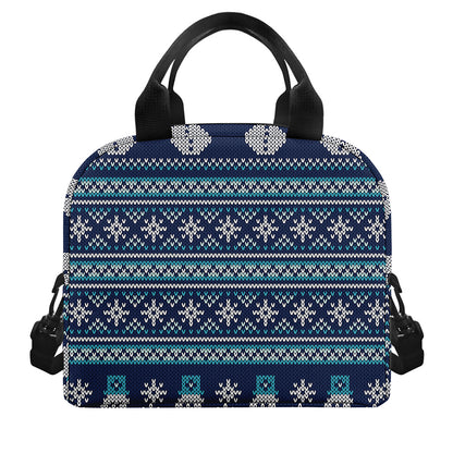 Christmas Snowman Knitted Pattern Print Insulated Lunch Bag