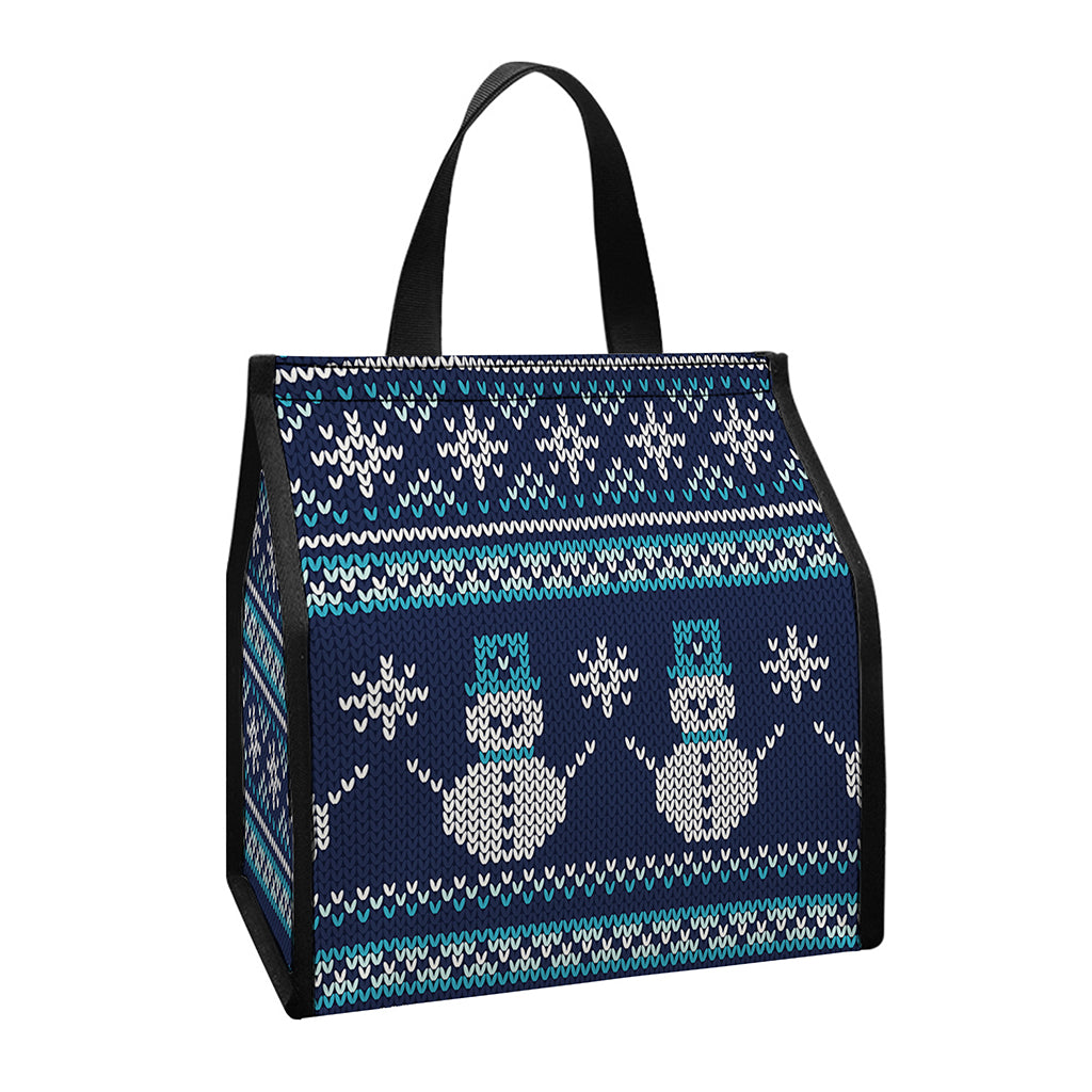 Christmas Snowman Knitted Pattern Print Insulated Lunch Tote