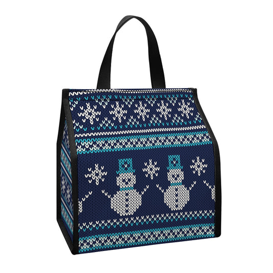 Christmas Snowman Knitted Pattern Print Insulated Lunch Tote