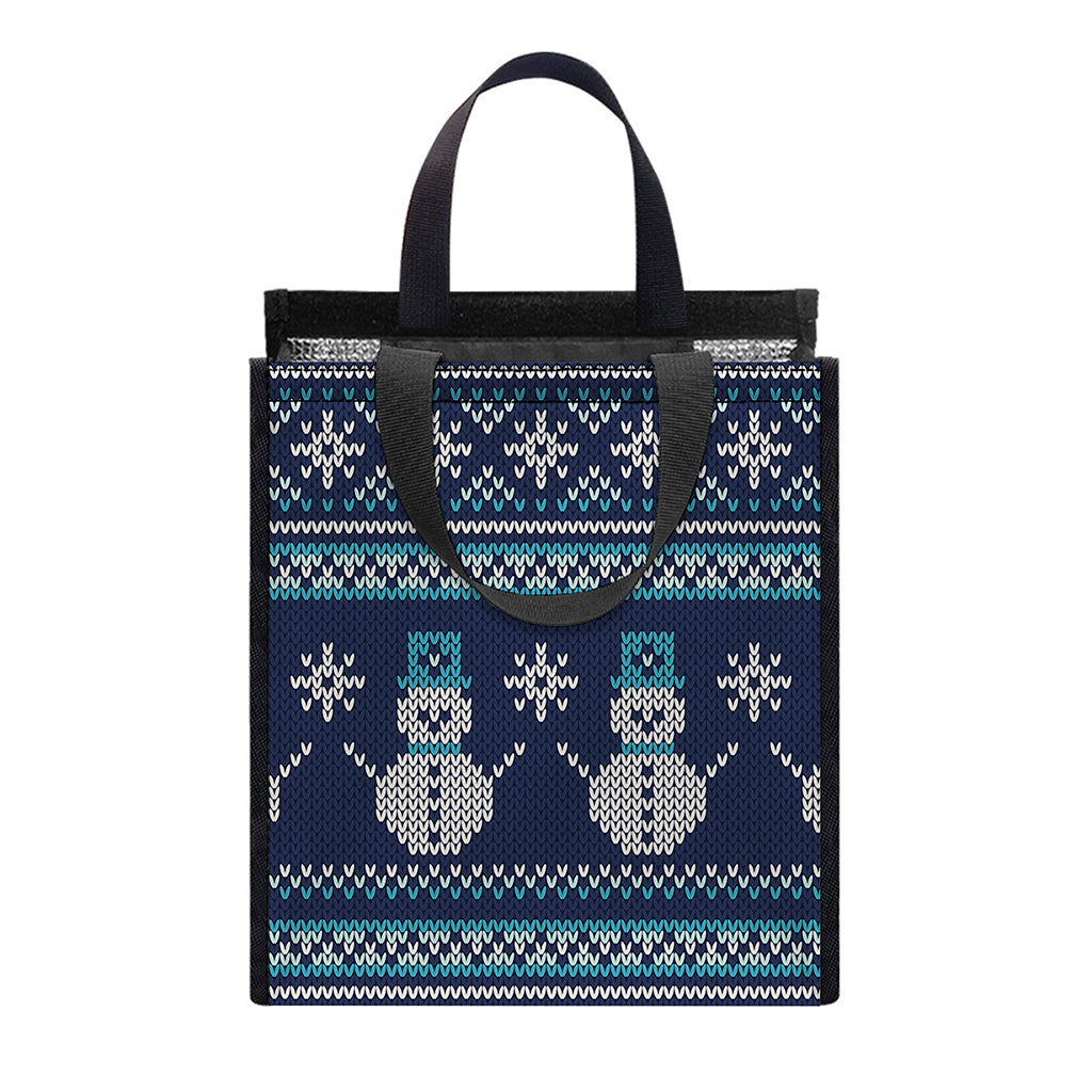 Christmas Snowman Knitted Pattern Print Insulated Lunch Tote