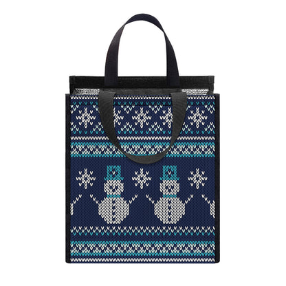 Christmas Snowman Knitted Pattern Print Insulated Lunch Tote