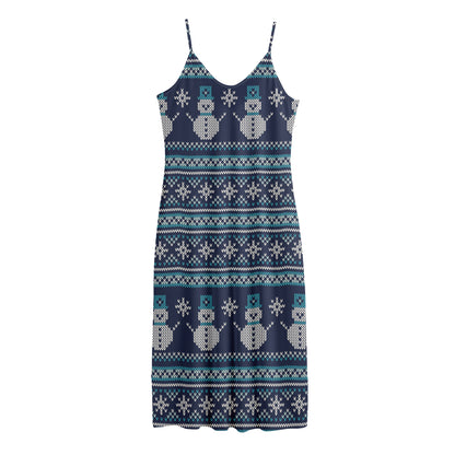 Christmas Snowman Knitted Pattern Print Jersey Midi Cami Dress
