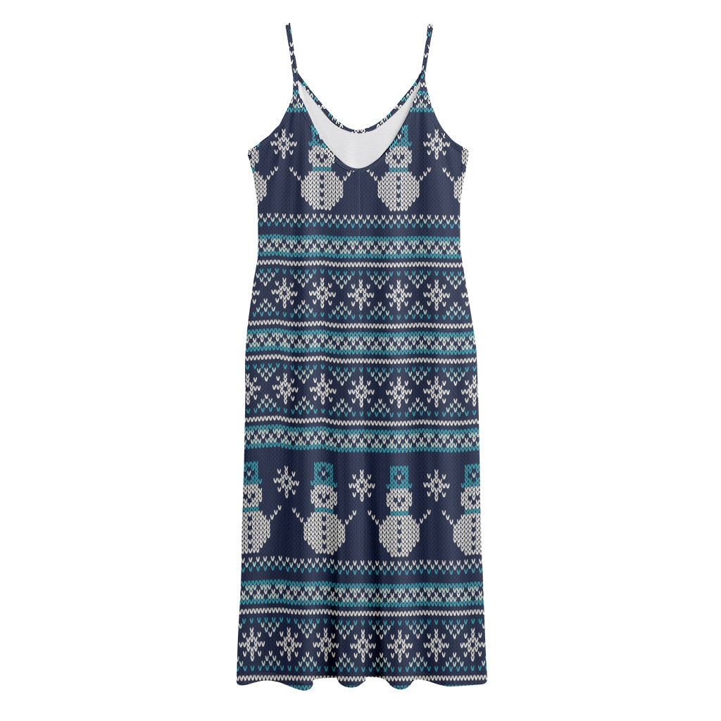 Christmas Snowman Knitted Pattern Print Jersey Midi Cami Dress
