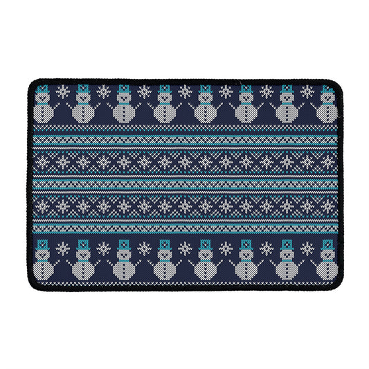 Christmas Snowman Knitted Pattern Print Kitchen Mat